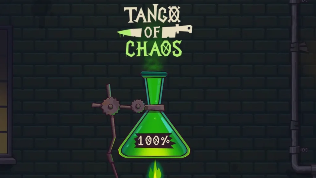 Tango of Chaos স্লট গেমের ল্যাবরেটরি এবং পার্টির থিমযুক্ত একটি দৃশ্য